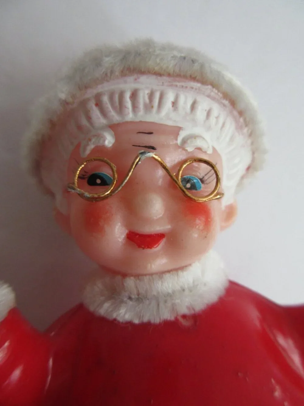 Santa Mrs Claus Skiing Blow Mold Plastic Chenille Piping Trim 4'' Japan Vintage